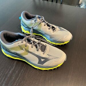 Mizuno Gray and Neon Yellow Trail Shoes